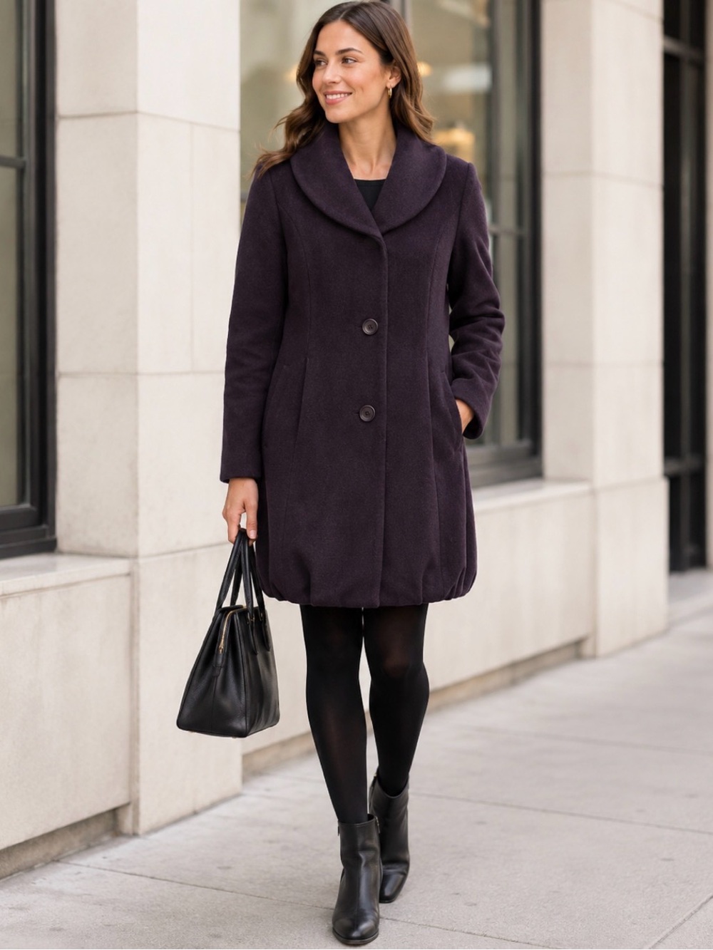 Lilibleu Purple Wool Blend Button-Up Coat | M​​